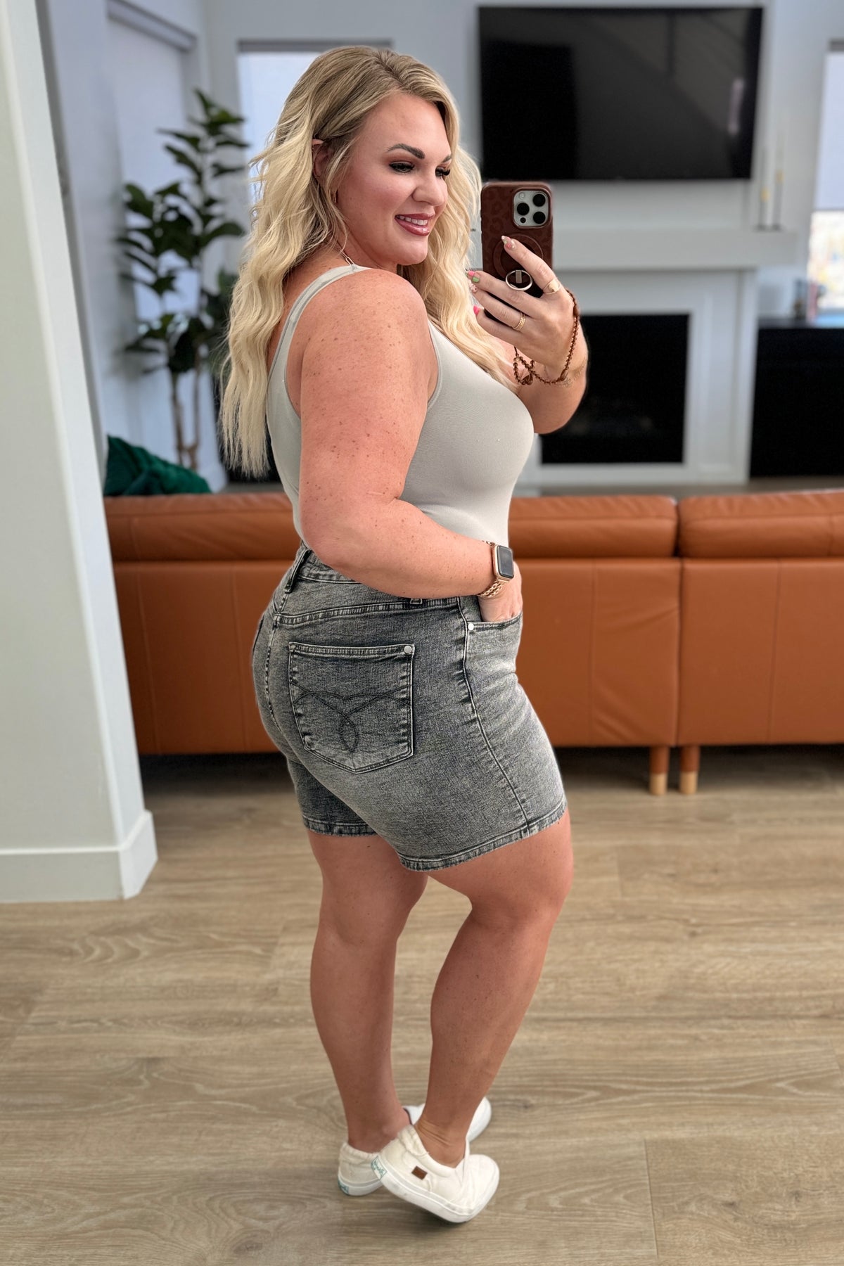 Greyson High Rise Button Fly Cuffed Shorts in Grey - 4/28/2025