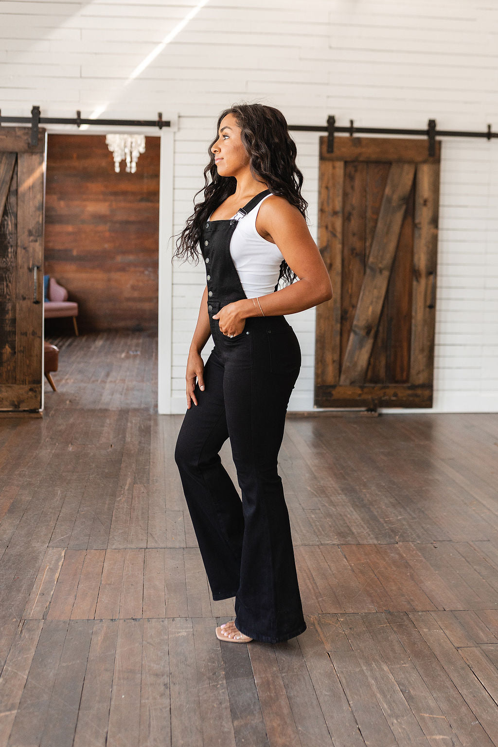 Imogene Control Top Retro Flare Overalls in Black - 6/21/2023