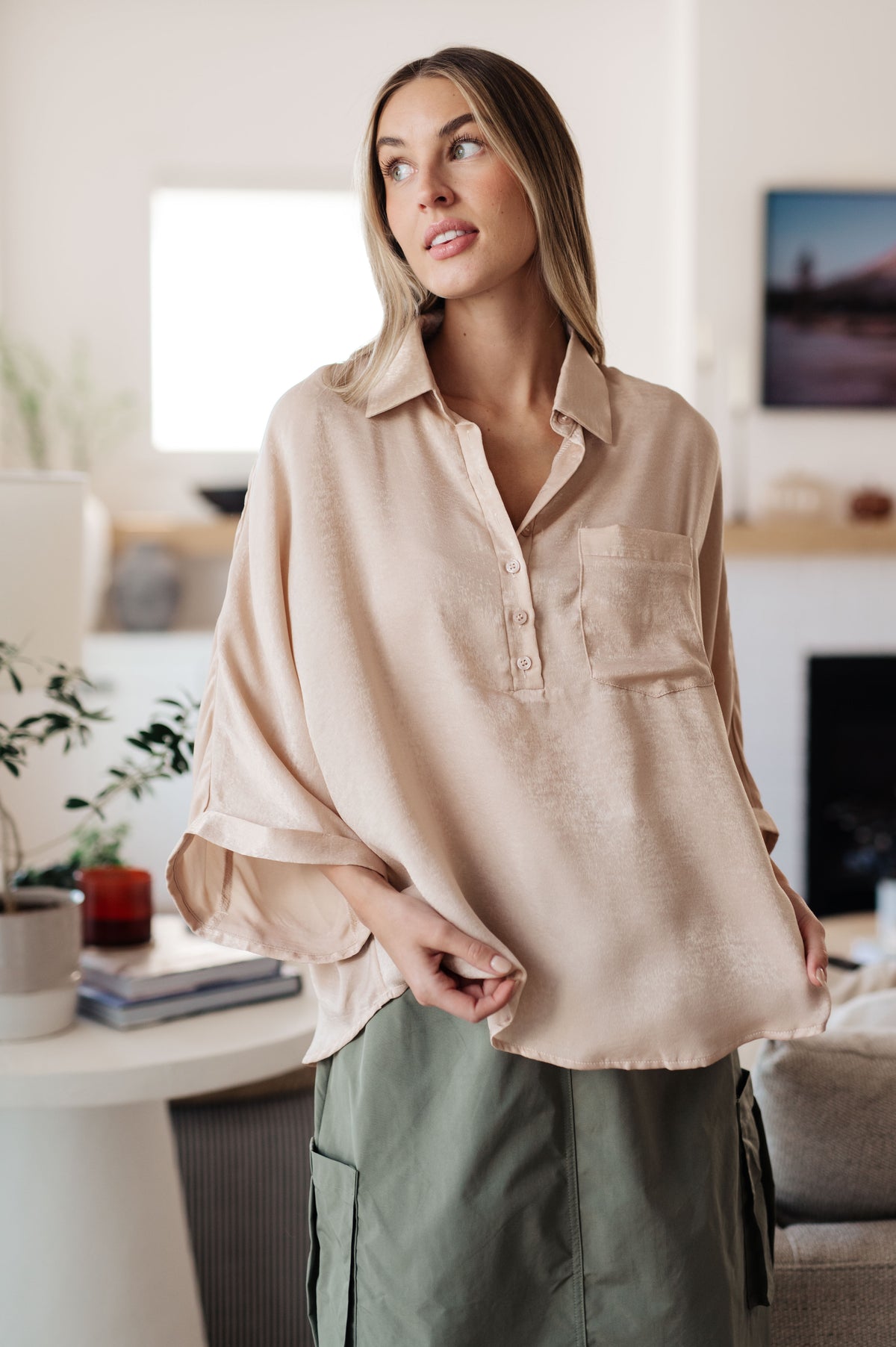In Your Thoughts Oversized Dolman Sleeve Top in Champagne - 9/29/2025