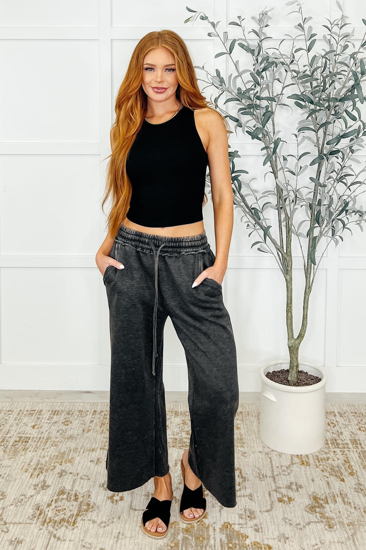 In or Out Wide Leg Cropped Pants Ash Black - 5/7/2025