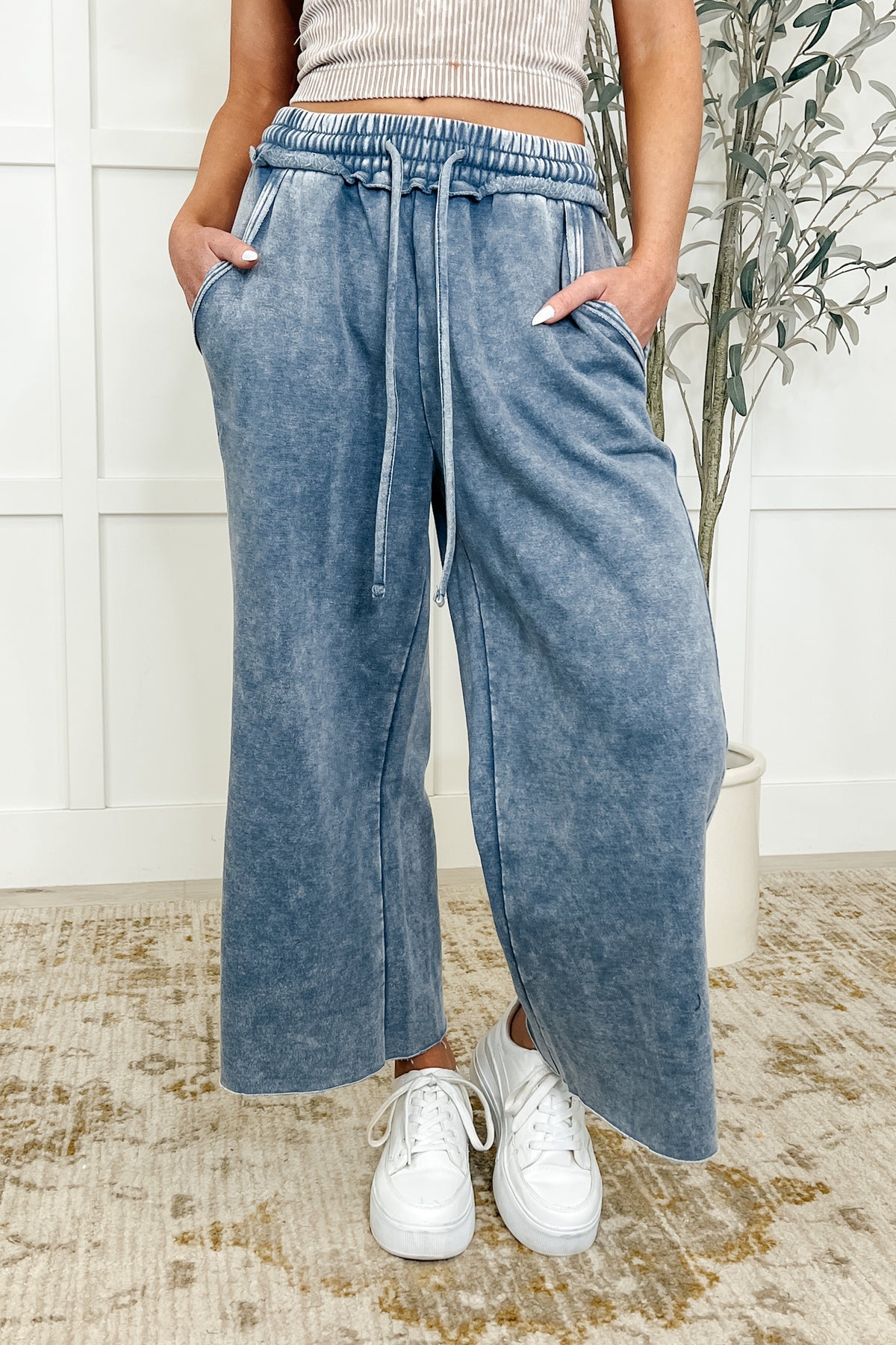 In or Out Wide Leg Cropped Pants Blue Grey - 5/7/2025