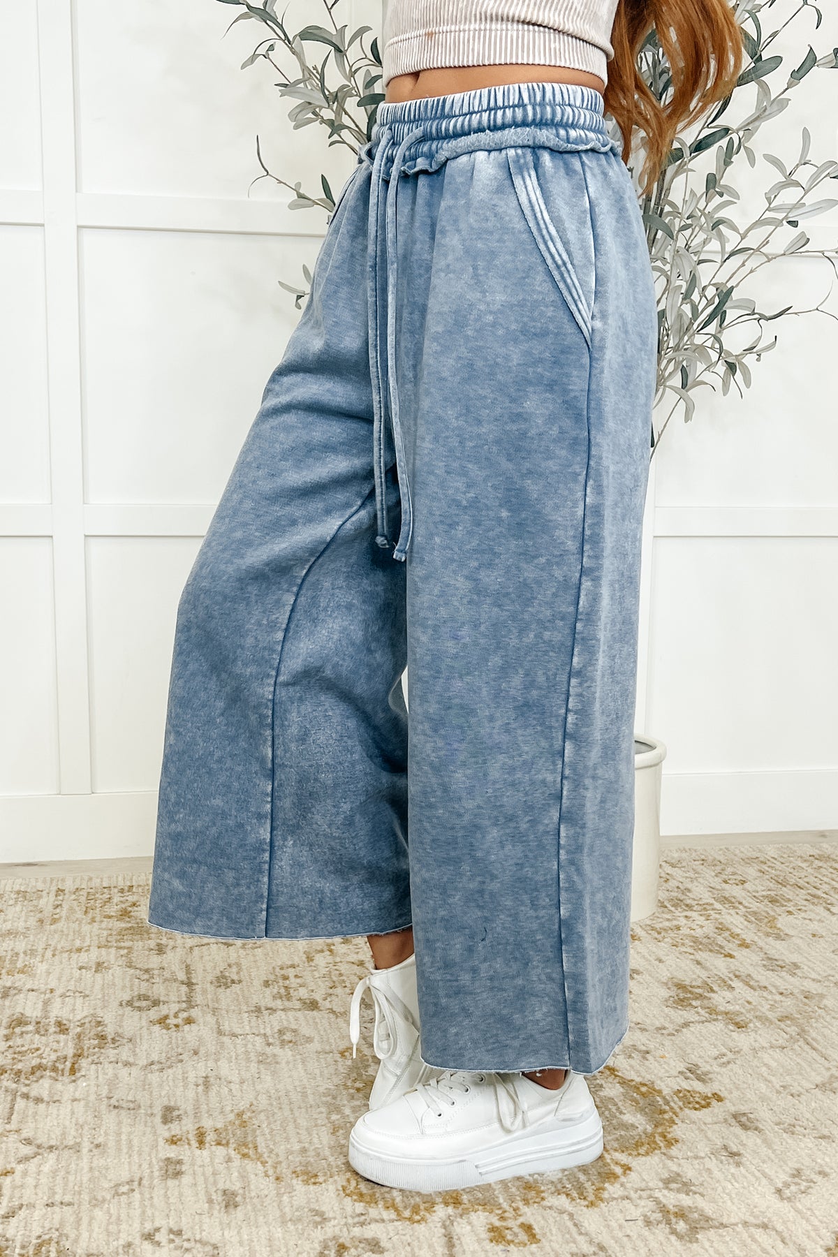 In or Out Wide Leg Cropped Pants Blue Grey - 5/7/2025