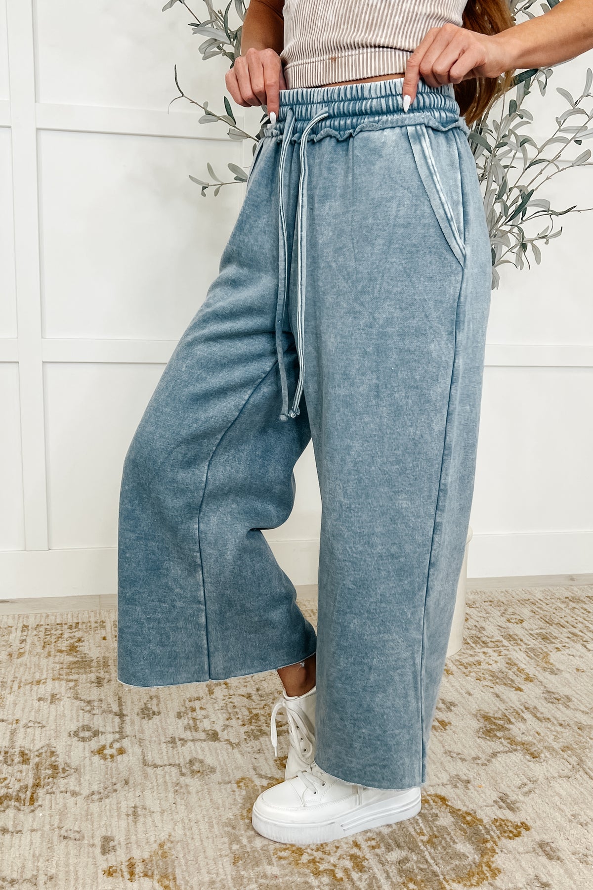 In or Out Wide Leg Cropped Pants Dusty Blue - 5/7/2025