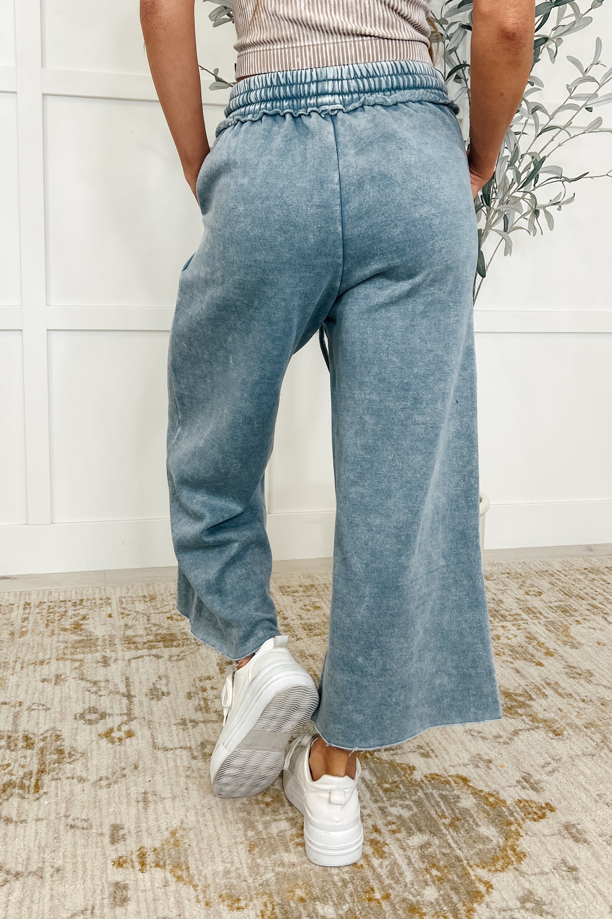 In or Out Wide Leg Cropped Pants Dusty Blue - 5/7/2025