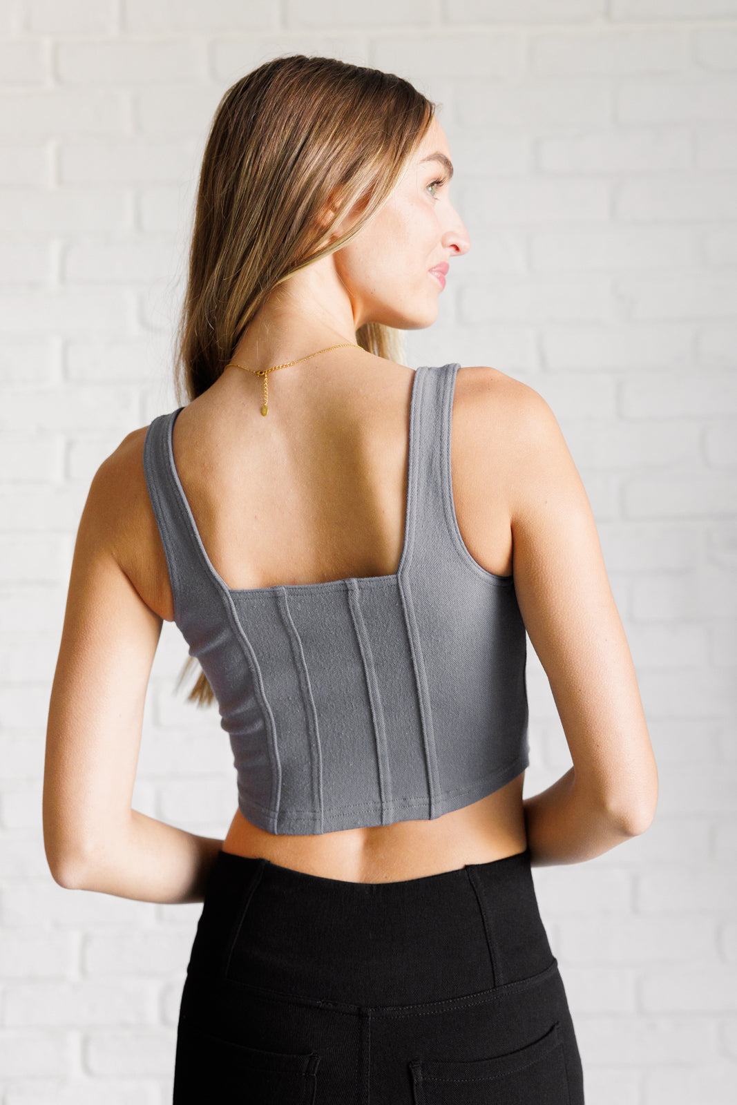 It's All About the Balance Twill Square Neck Crop Top in Titanium - 9/19/2024