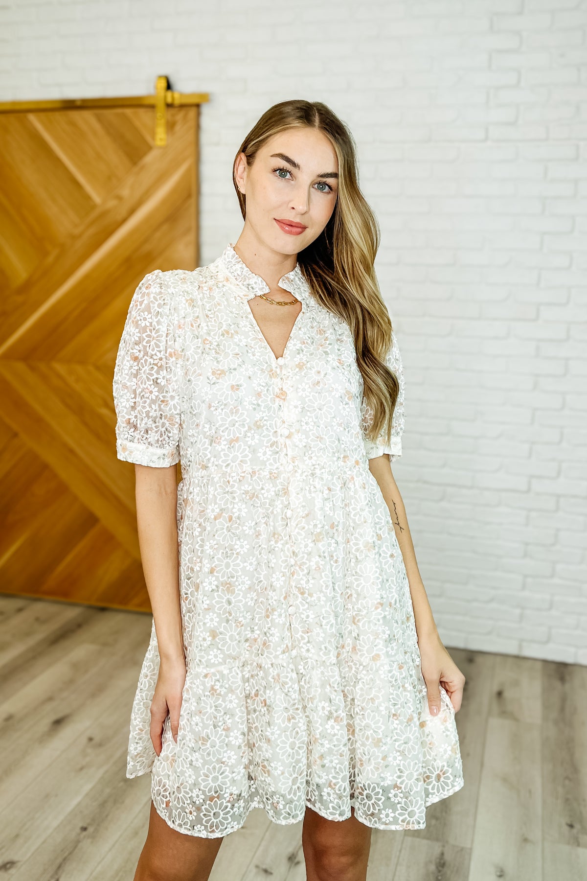 Lace to the Party High Neck Dress in Ivory Multi - 4/8/2025