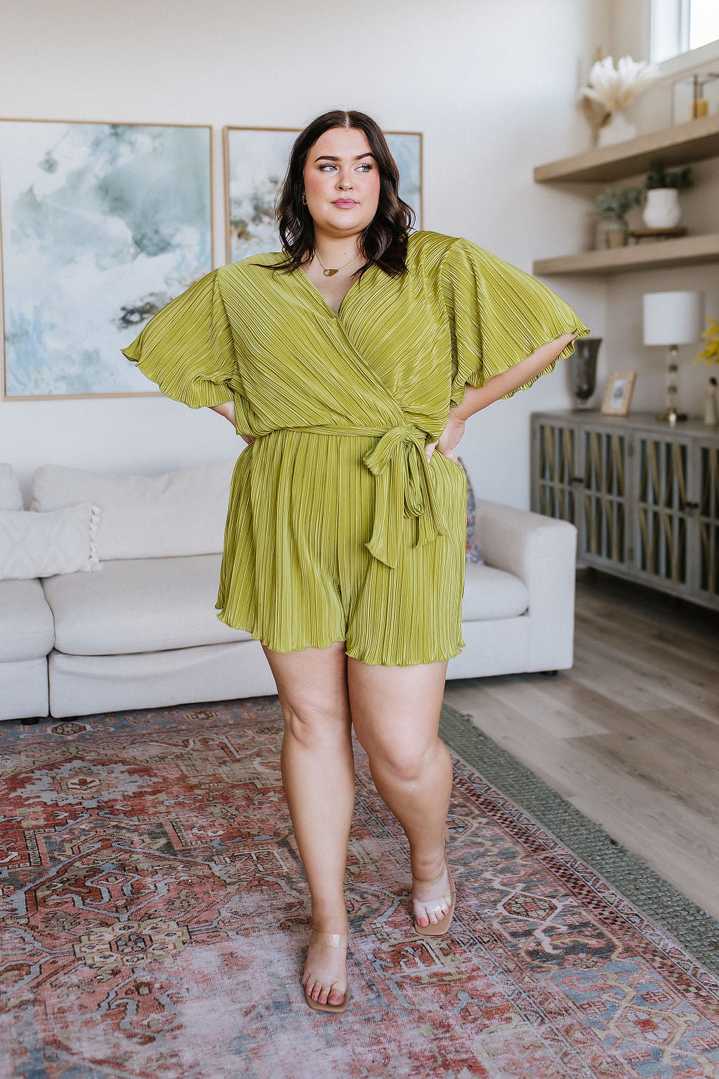 Lovely Life Plisse Romper in Green - 6/15/2023