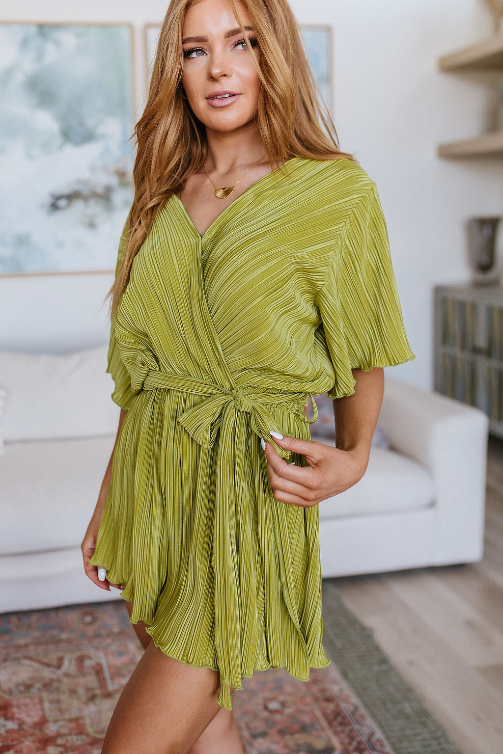 Lovely Life Plisse Romper in Green - 6/15/2023