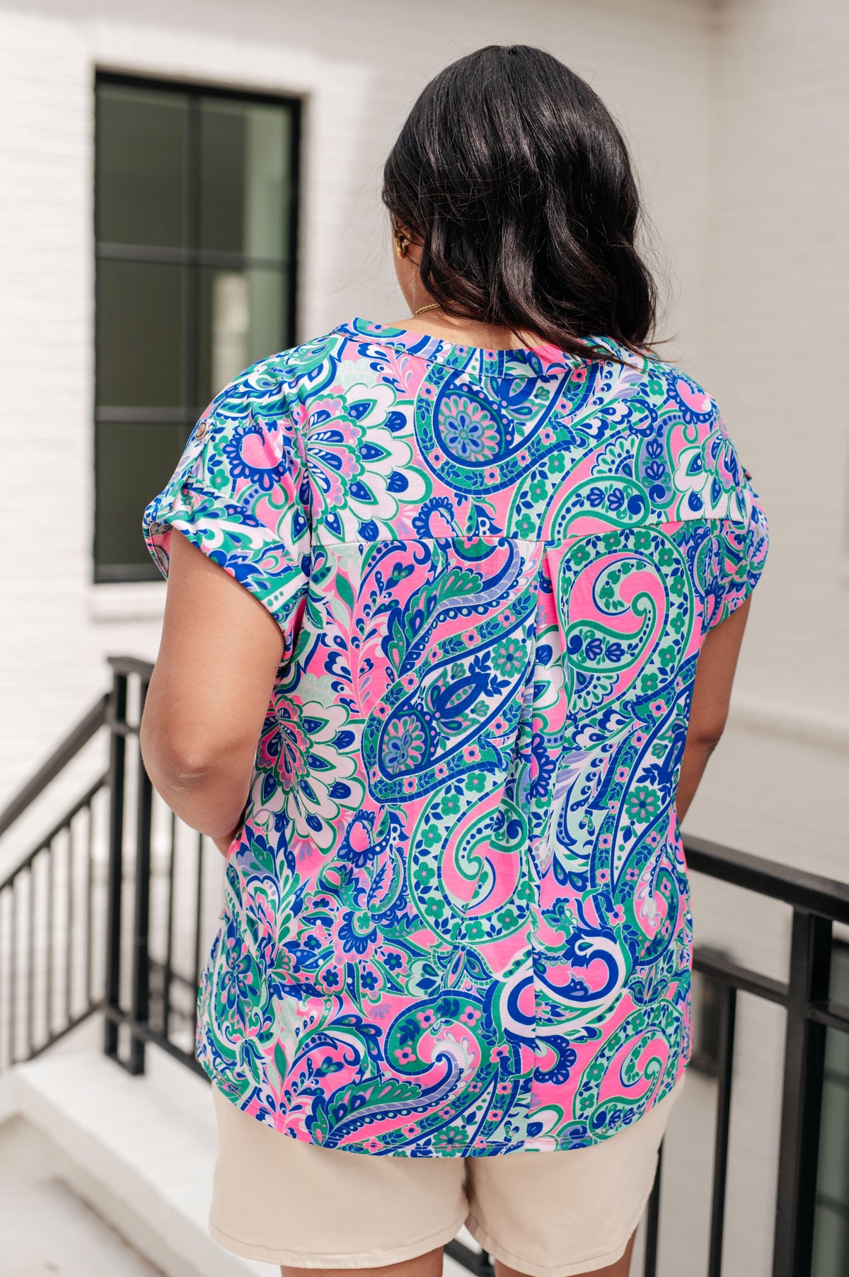 Lizzy Cap Sleeve Top in Pink and Jade Paisley Mix - 5/17/2024
