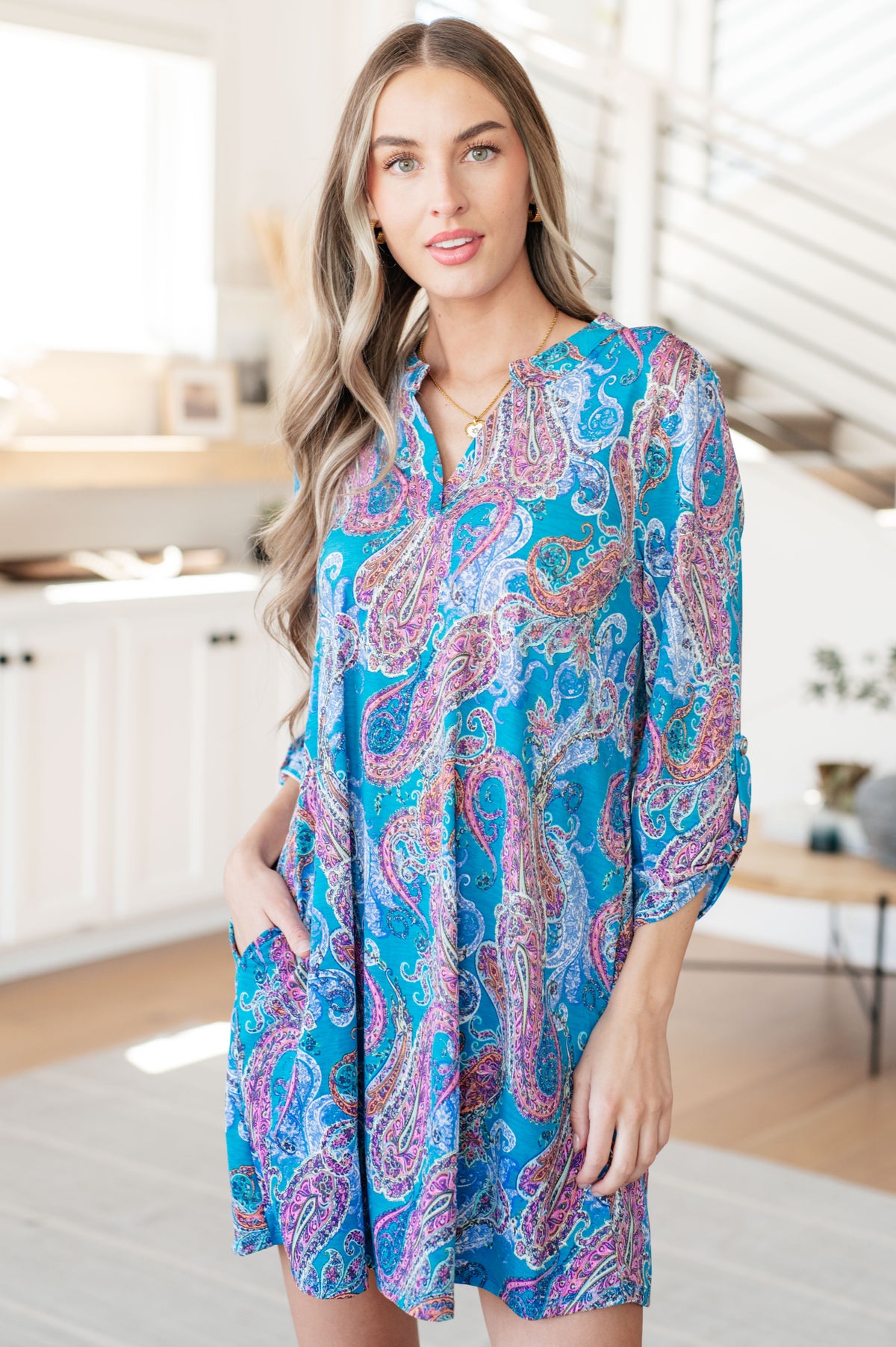Lizzy Dress in Teal and Pink Paisley - 5/3/2024