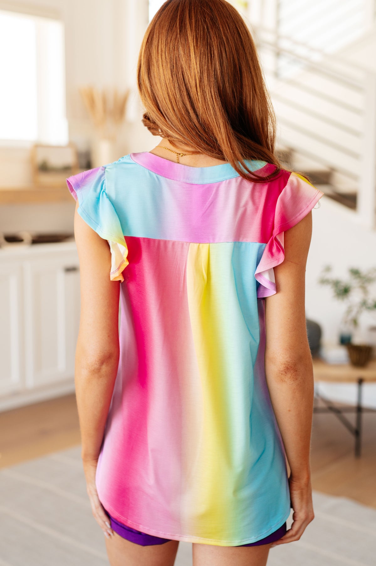 Lizzy Flutter Sleeve Top in Ombre Rainbow - 5/10/2024