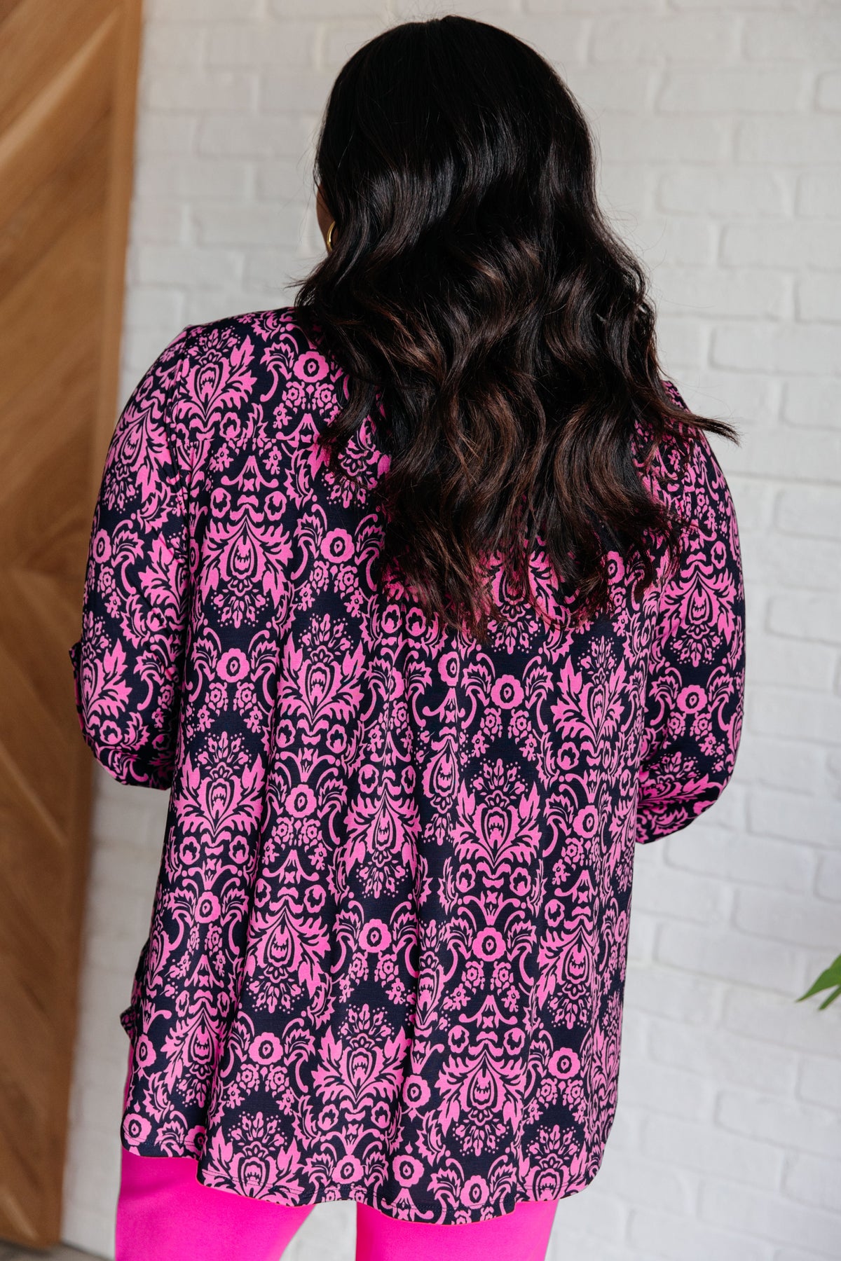 Lizzy Top in Hot Pink and Navy Damask - 8/29/2024