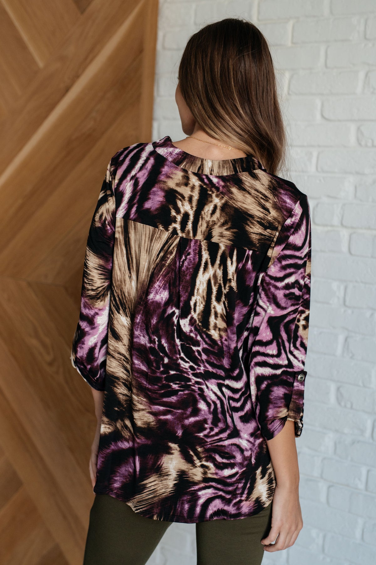 Lizzy Top in Purple and Taupe Animal Print - 10/3/2024