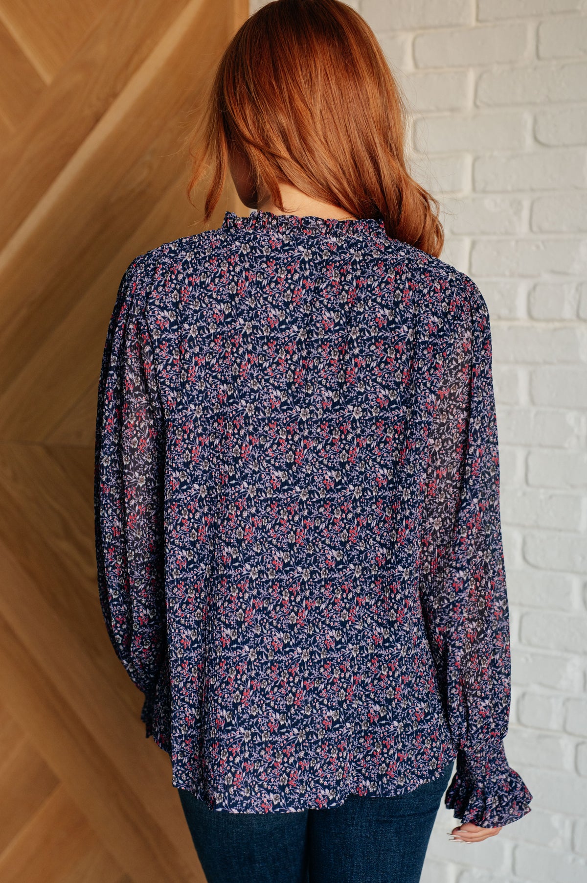 Lucid Dream Ruffle Neckline Blouse in Navy - 12/12/2024