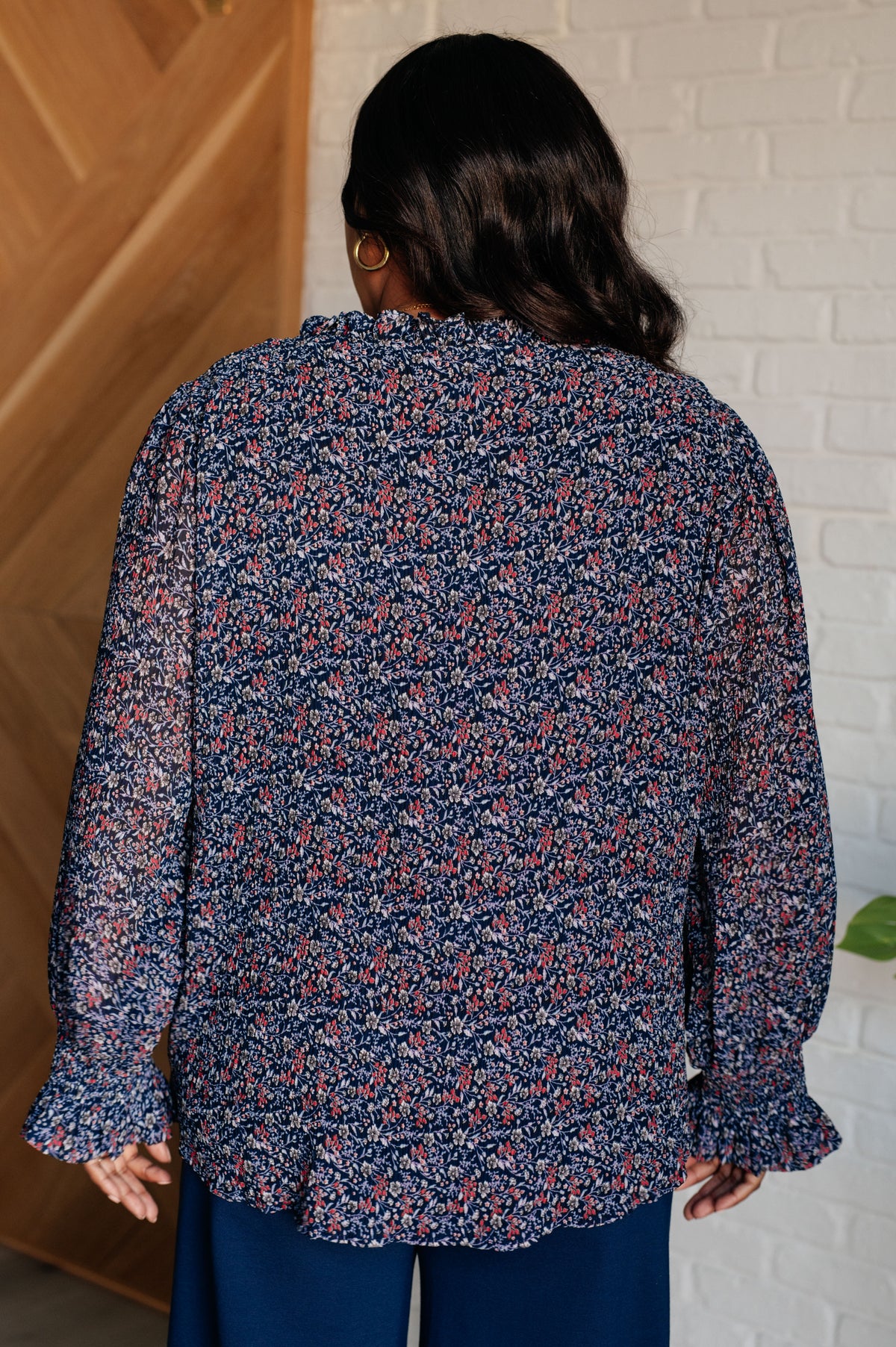 Lucid Dream Ruffle Neckline Blouse in Navy - 12/12/2024