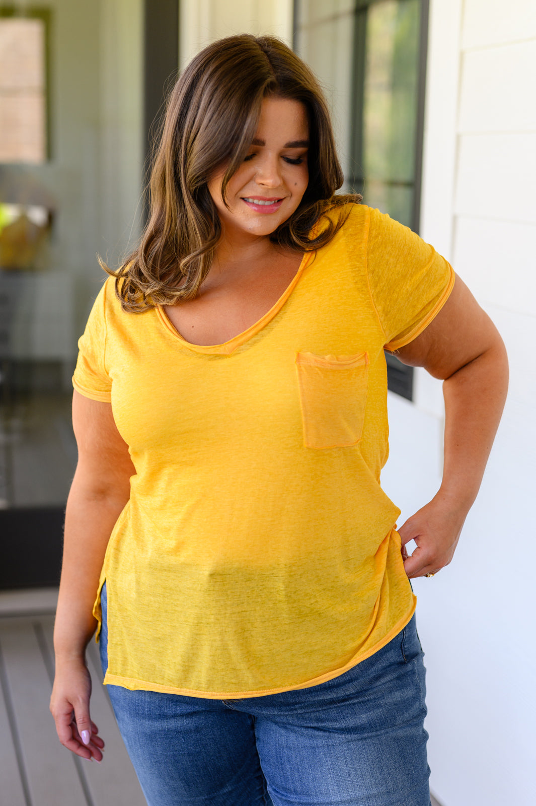 Melange Burnout V-Neck T-Shirt in Yellow Gold - 8/9/2023