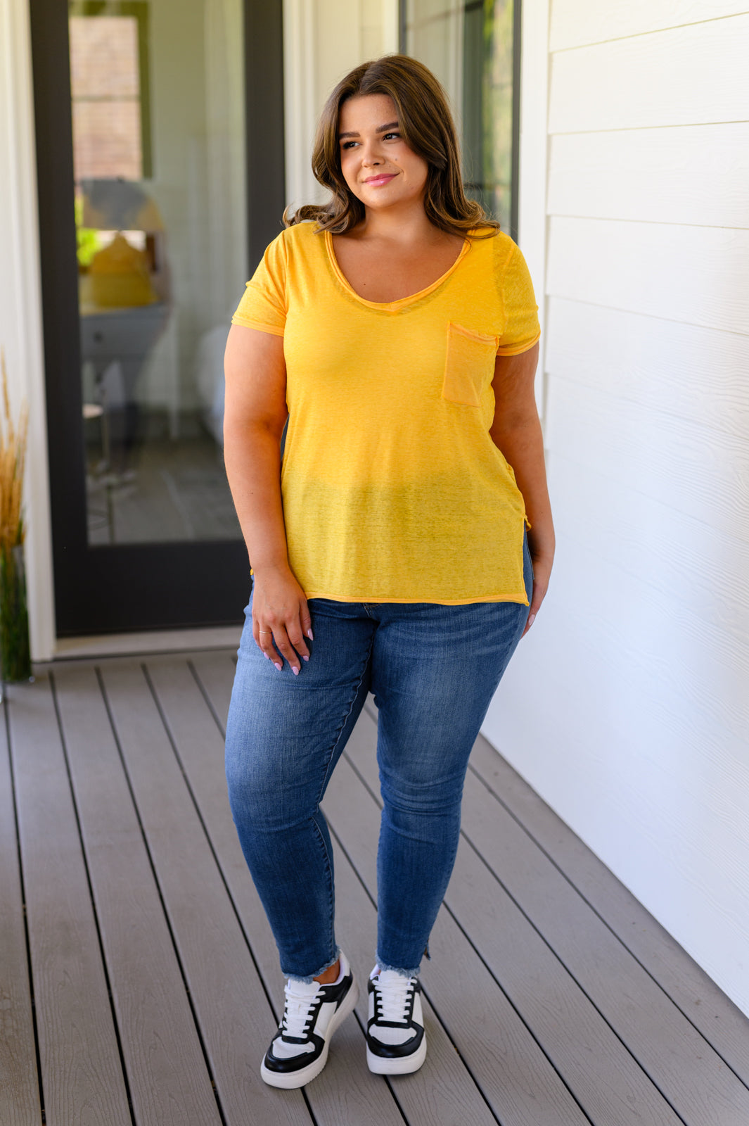 Melange Burnout V-Neck T-Shirt in Yellow Gold - 8/9/2023