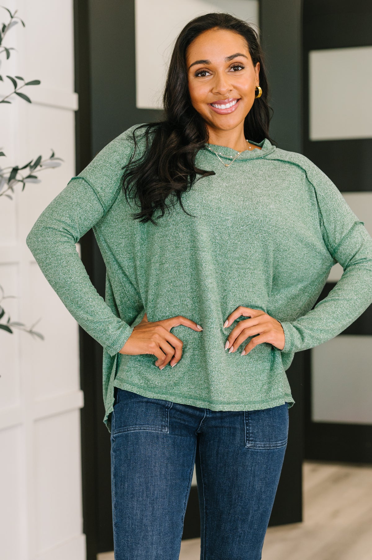 Mellow Mood Heathered Pullover in Dark Green - 10/22/2025