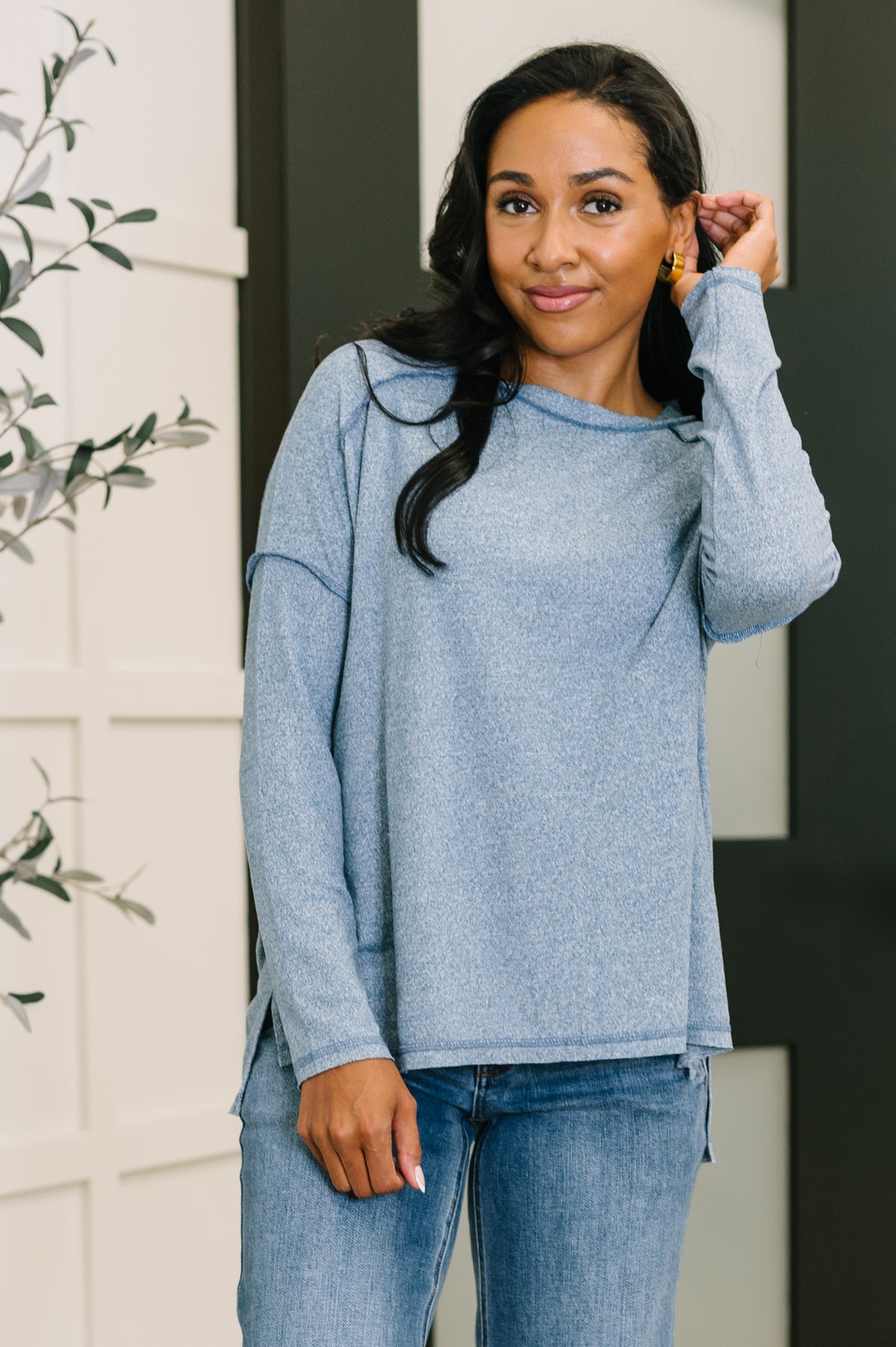 Mellow Mood Heathered Pullover in Dusty Blue - 10/22/2025