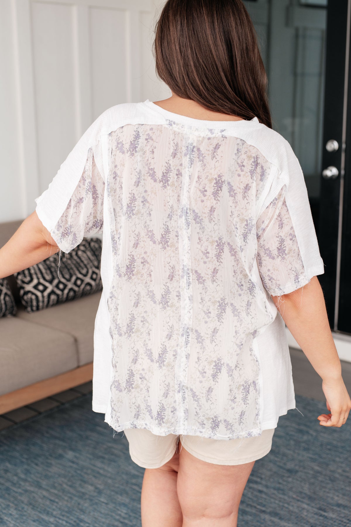 Mention Me Floral Accent Top in Ivory - 5/2/2024