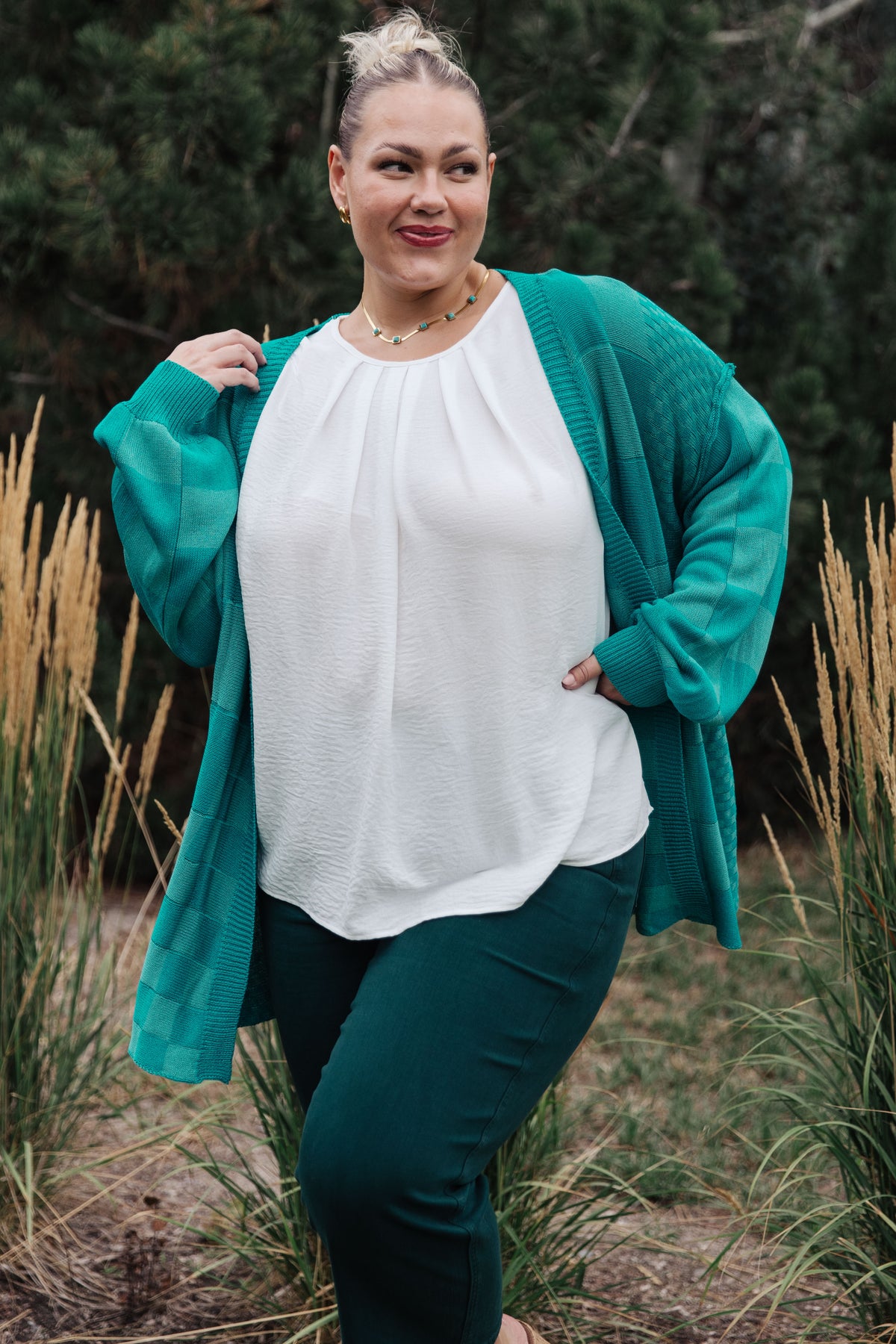 Pinky Swear Checkered Open Front Cardigan - 9/14/2023
