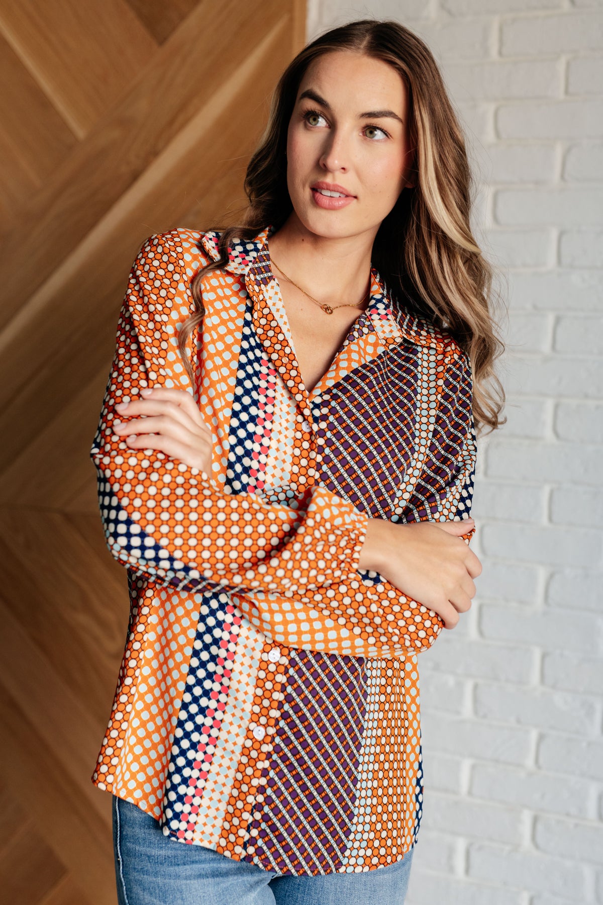 Moderately Mod Polka Dot Button Up Top - 9/8/2025