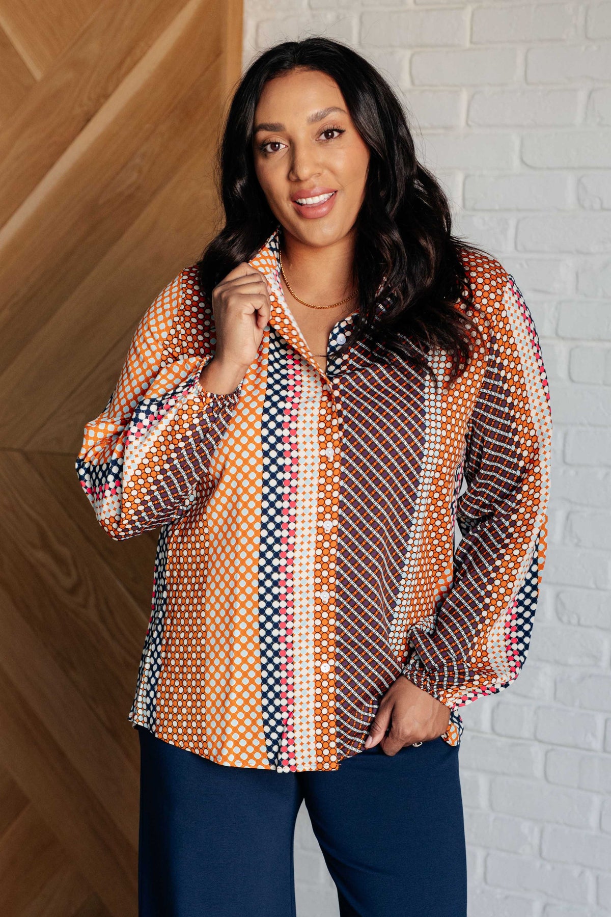 Moderately Mod Polka Dot Button Up Top - 9/8/2025