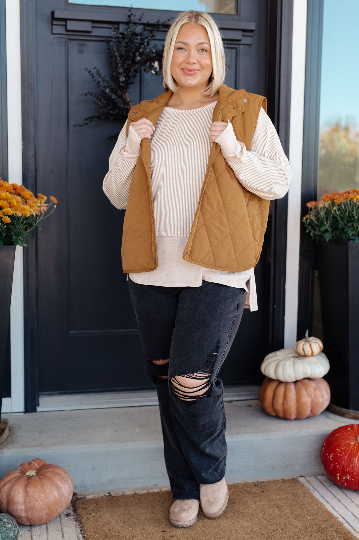 Neither Here Nor There Puffer Vest in Camel - 11/9/2023