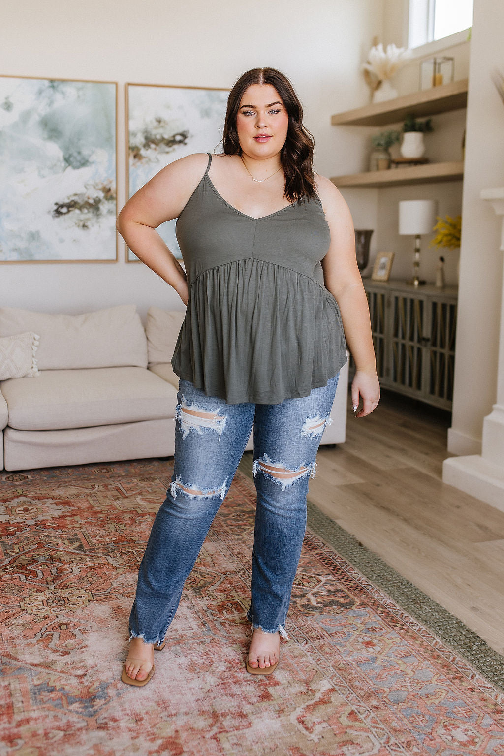 Never Not Loving V-Neck Cami in Gray Green - 6/16/2023