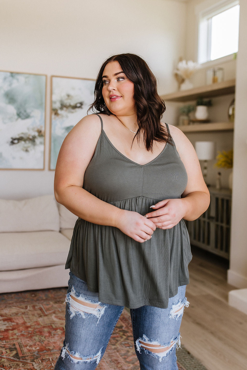 Never Not Loving V-Neck Cami in Gray Green - 6/16/2023