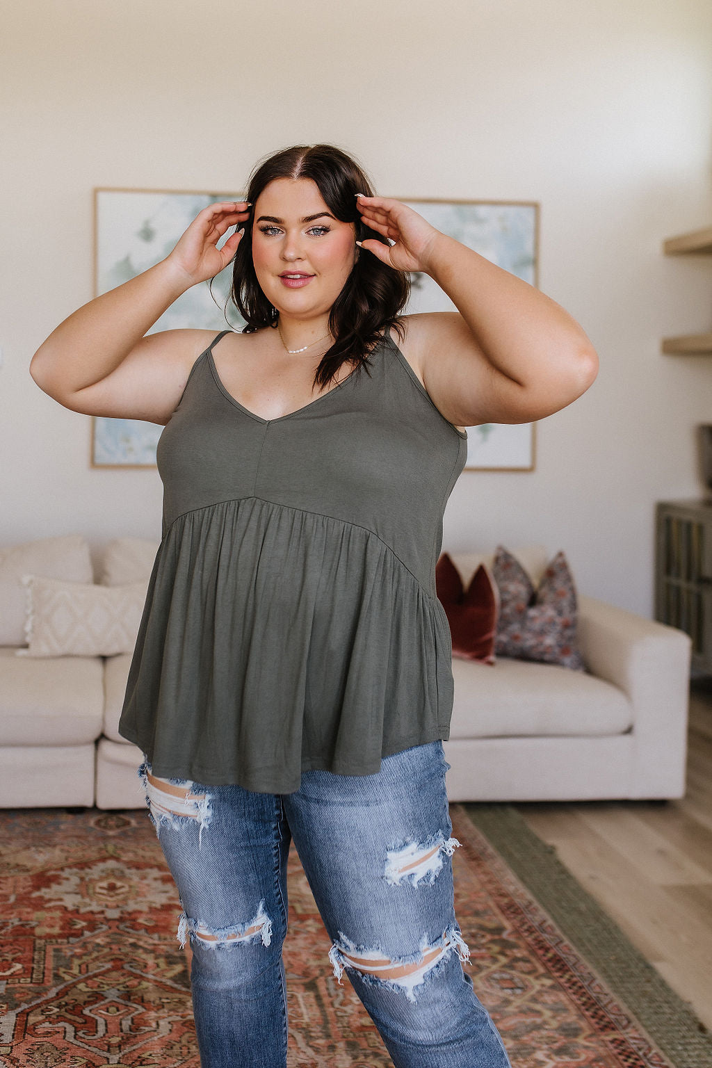 Never Not Loving V-Neck Cami in Gray Green - 6/16/2023