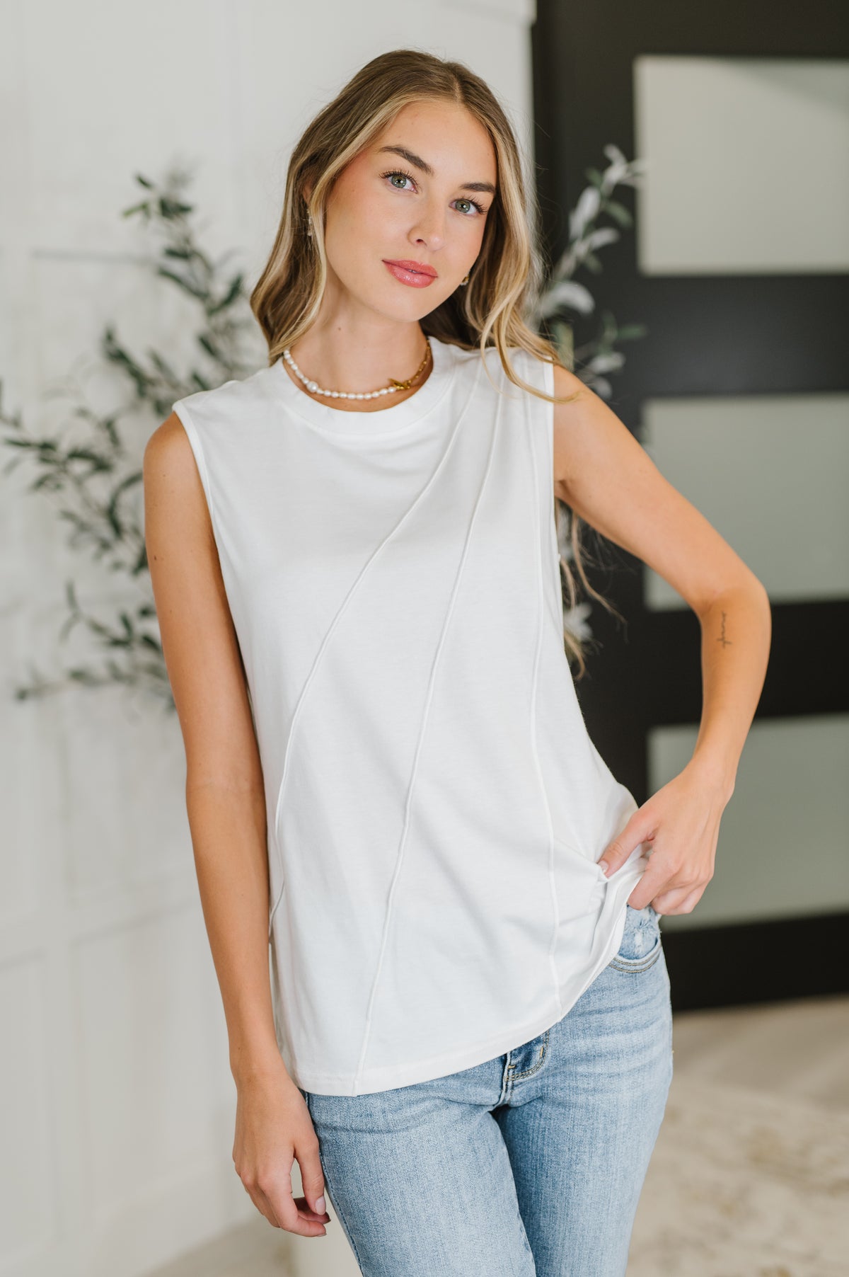 New Normal Pleat Detail Sleeveless Top in White - 6/23/2025