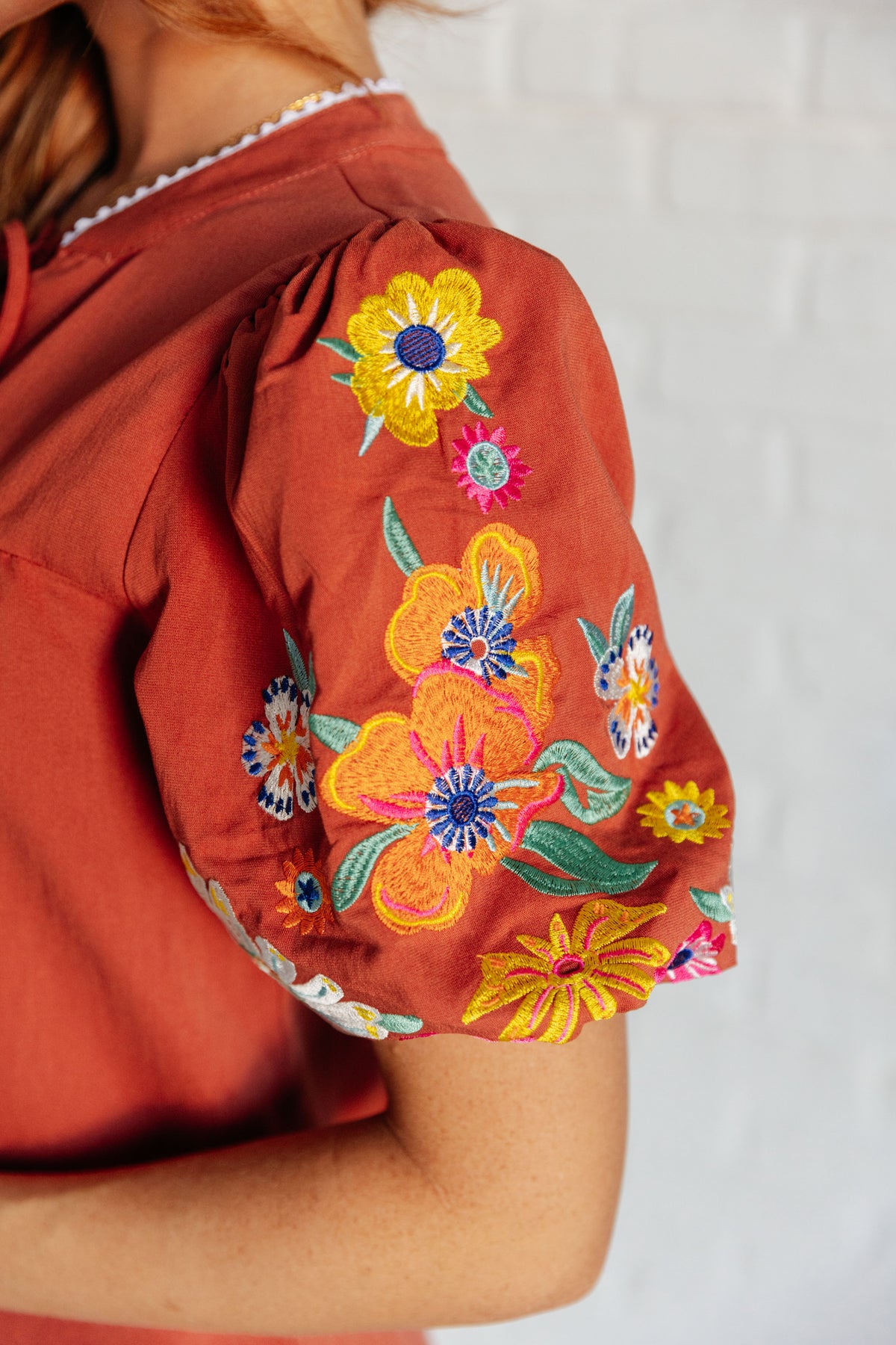 No Concerns Embroidered Sleeve Blouse - 7/31/2025