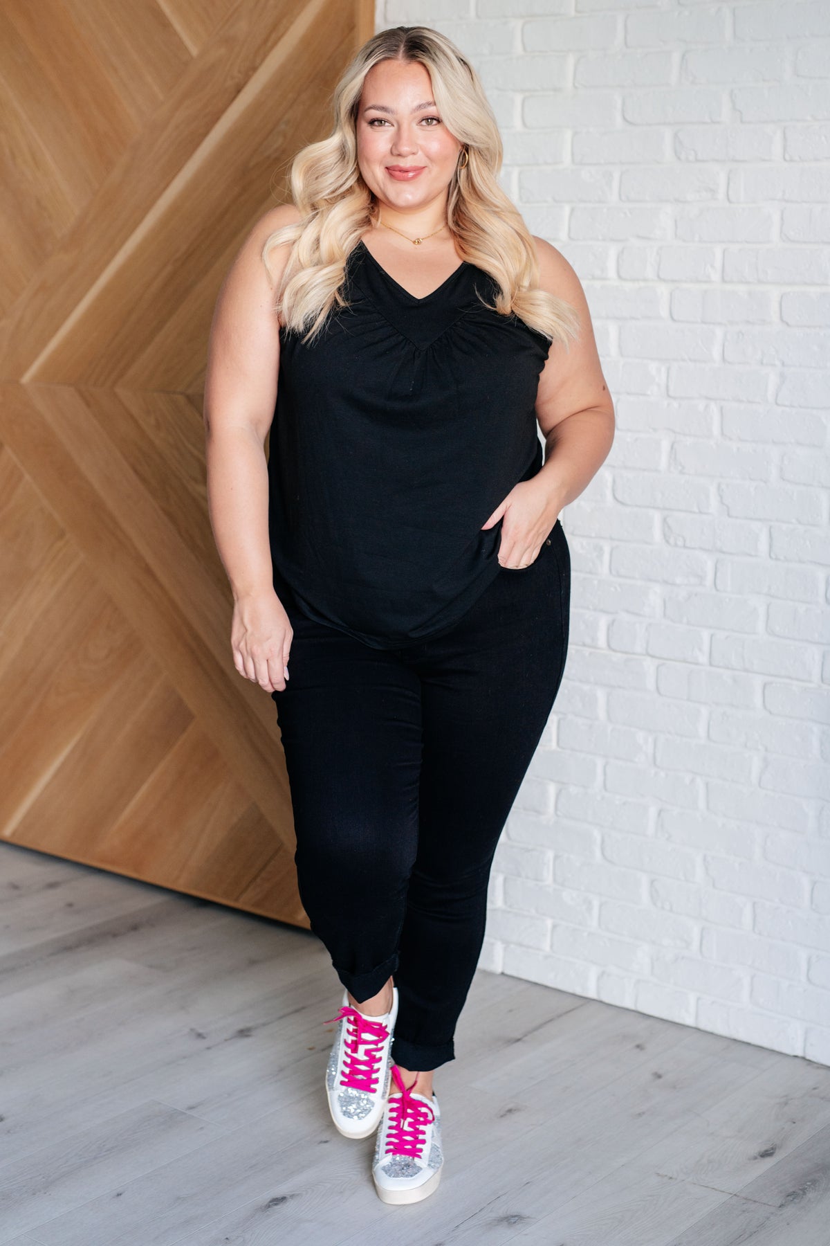 Not So Anxious V-Neck Tank in Black - 7/7/2025