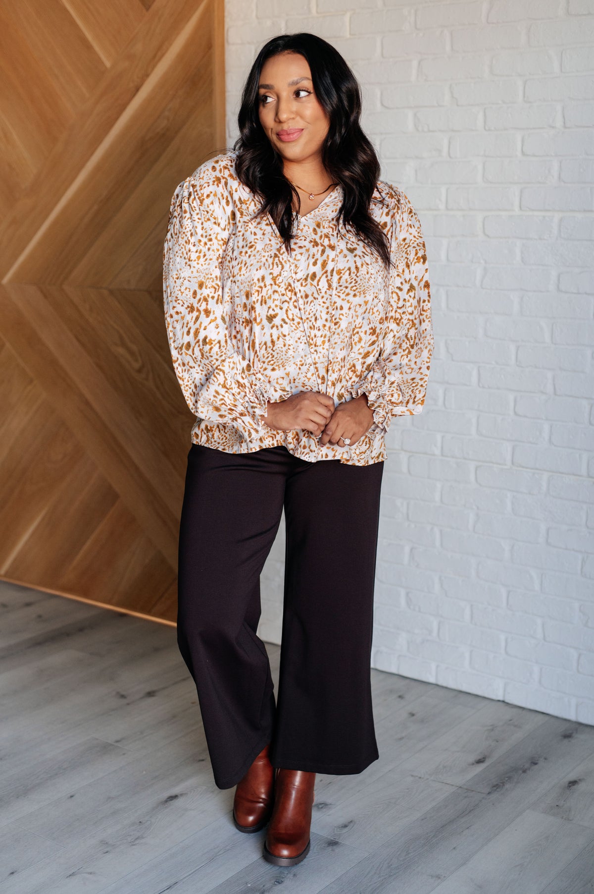 Office Safari Keyhole Tie Detail Blouse - 10/9/2025