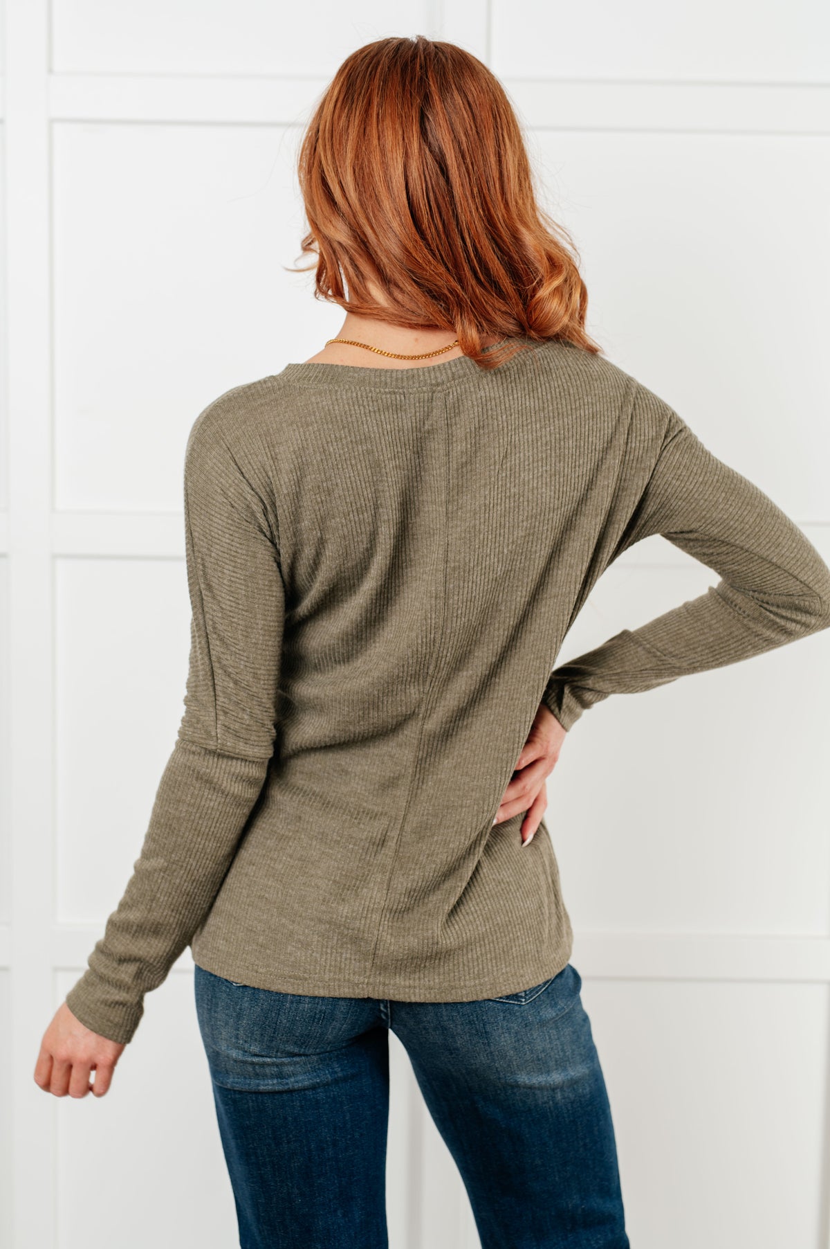 On a Roll Ribbed Knit V Neck Long Sleeve Top - 9/16/2025 NEW