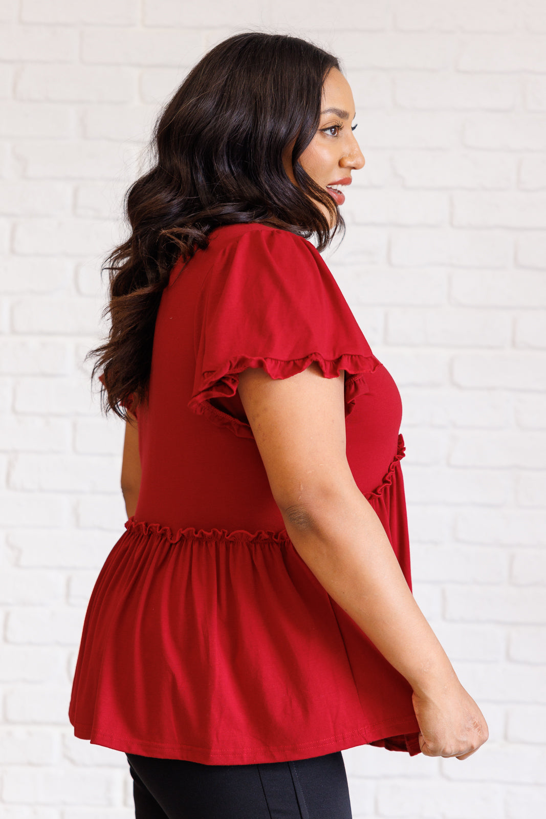One Day Soon V-Neck Ruffle Detail Top - 8/25/2025