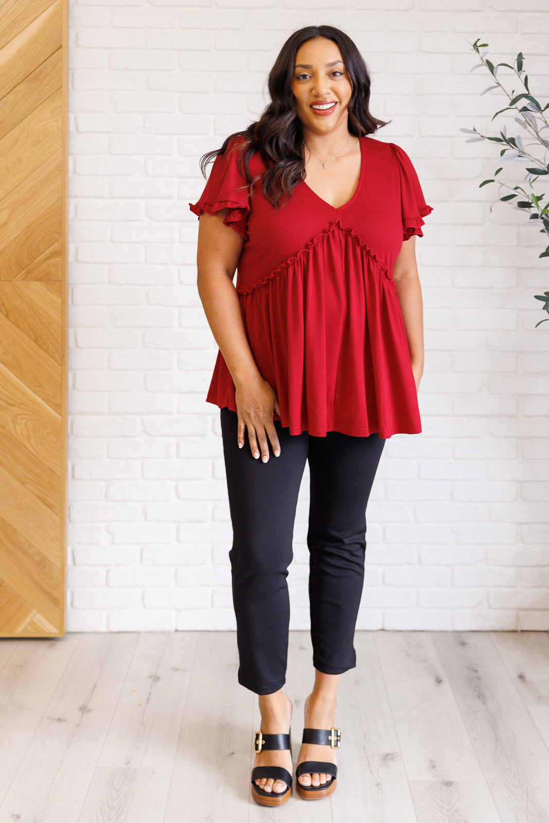 One Day Soon V-Neck Ruffle Detail Top - 8/25/2025