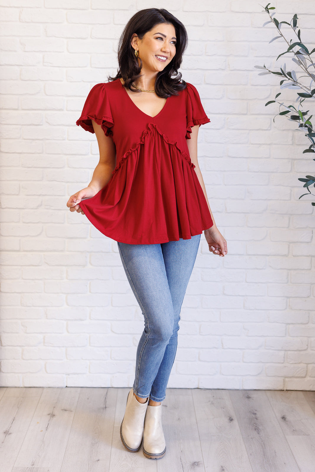 One Day Soon V-Neck Ruffle Detail Top - 8/25/2025
