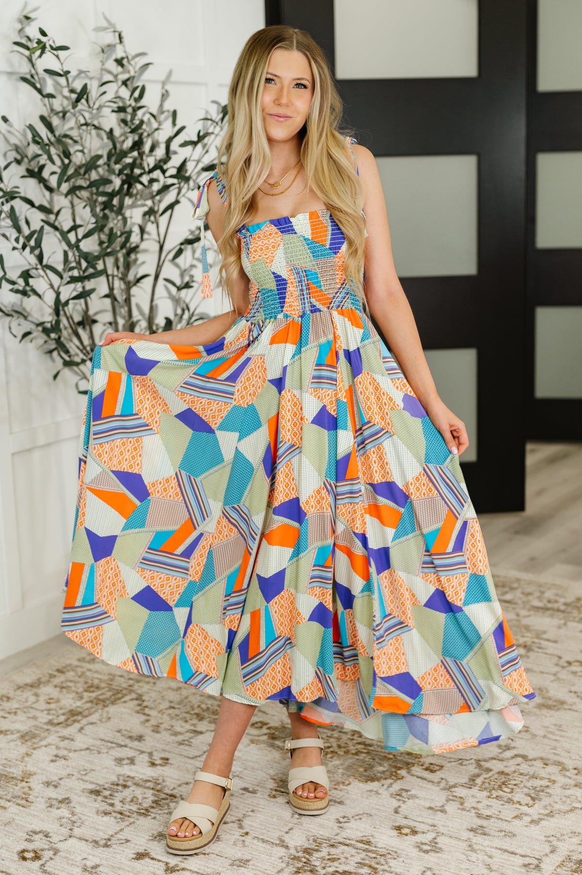 Paint Me Pretty Square Neck Dress in Lime, Blue and Tangerine - 7/15/2025 NEW