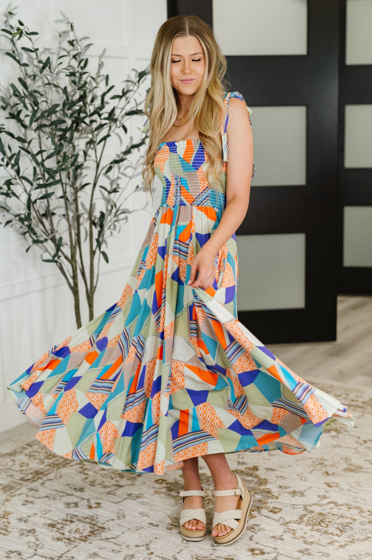 Paint Me Pretty Square Neck Dress in Lime, Blue and Tangerine - 7/15/2025 NEW