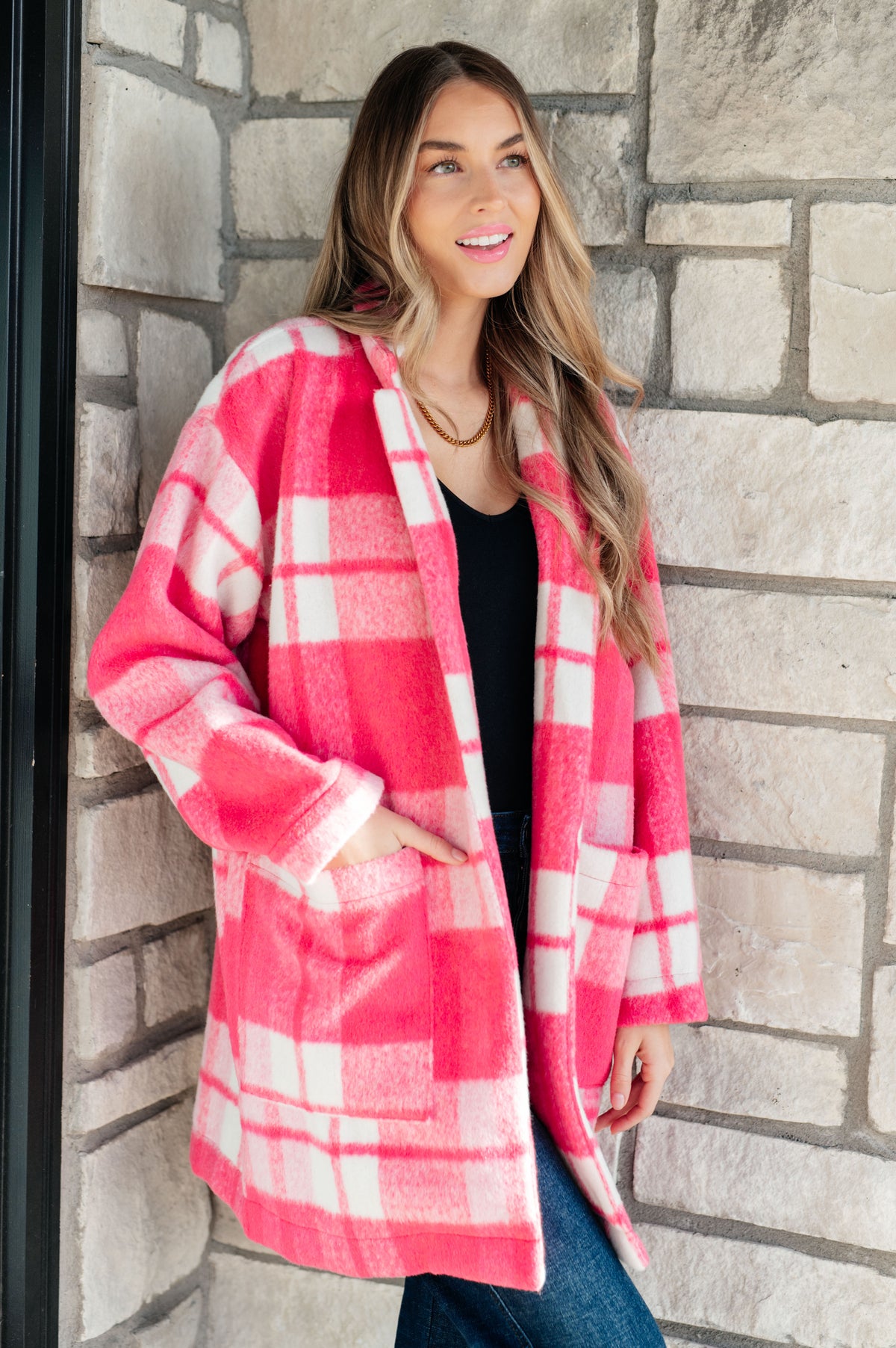 Passion in Plaid Coat in Pink - 10/11/2024