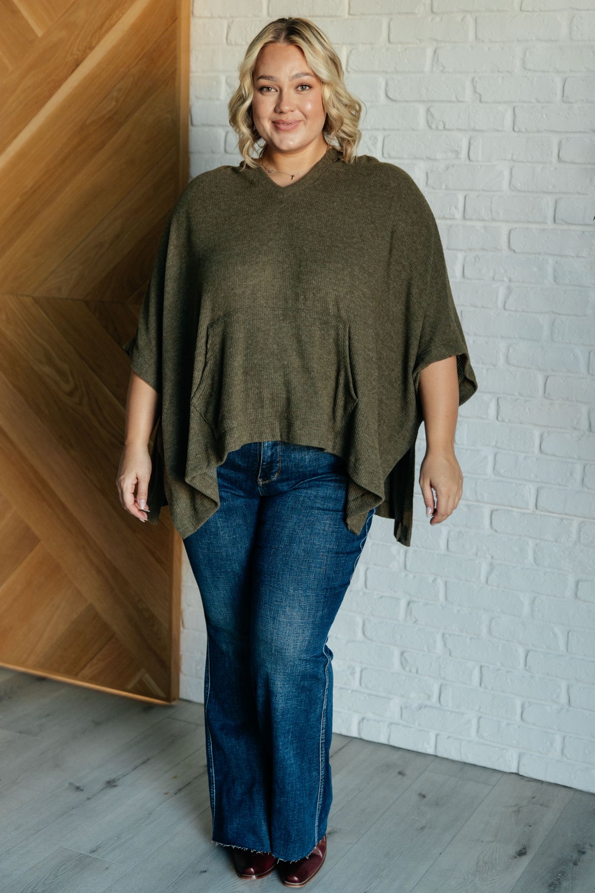 Perfectly Poised Hooded Poncho in Olive - 10/9/2025