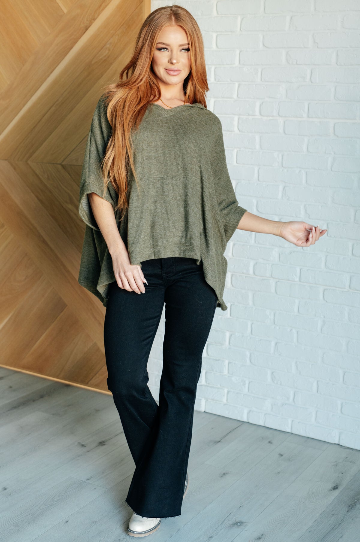 Perfectly Poised Hooded Poncho in Olive - 10/9/2025