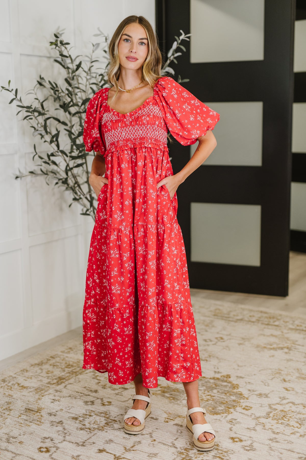 Petals & Promises V-Neck Dress in Red Multi - 6/24/2025 NEW