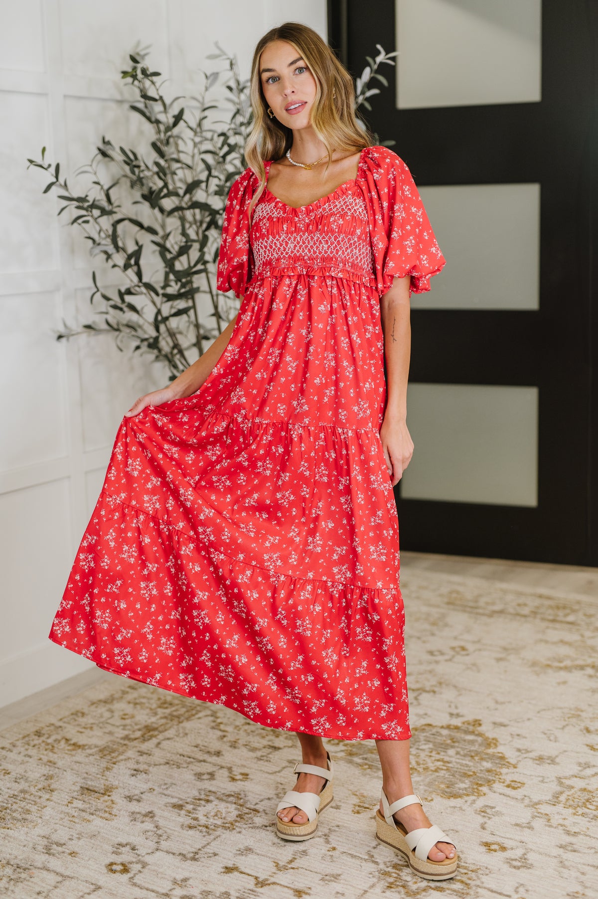 Petals & Promises V-Neck Dress in Red Multi - 6/24/2025 NEW