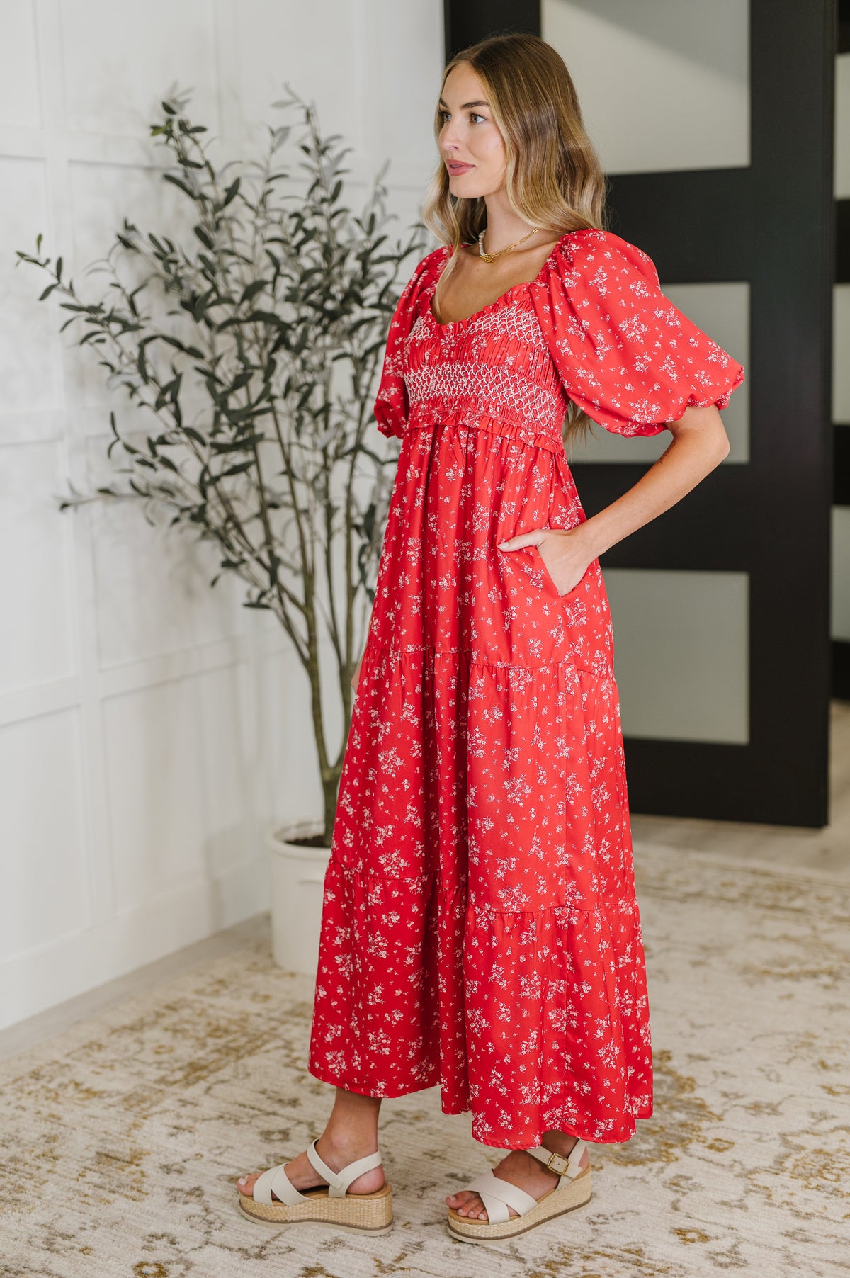 Petals & Promises V-Neck Dress in Red Multi - 6/24/2025 NEW