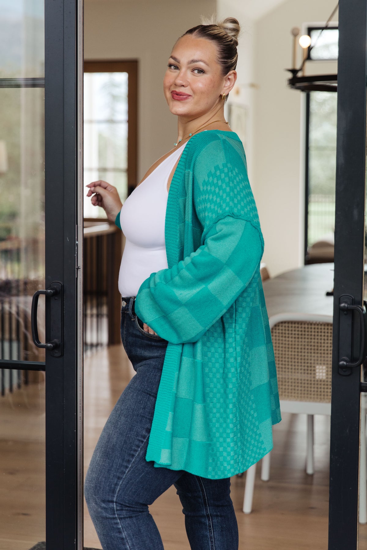 Pinky Swear Checkered Open Front Cardigan - 9/14/2023
