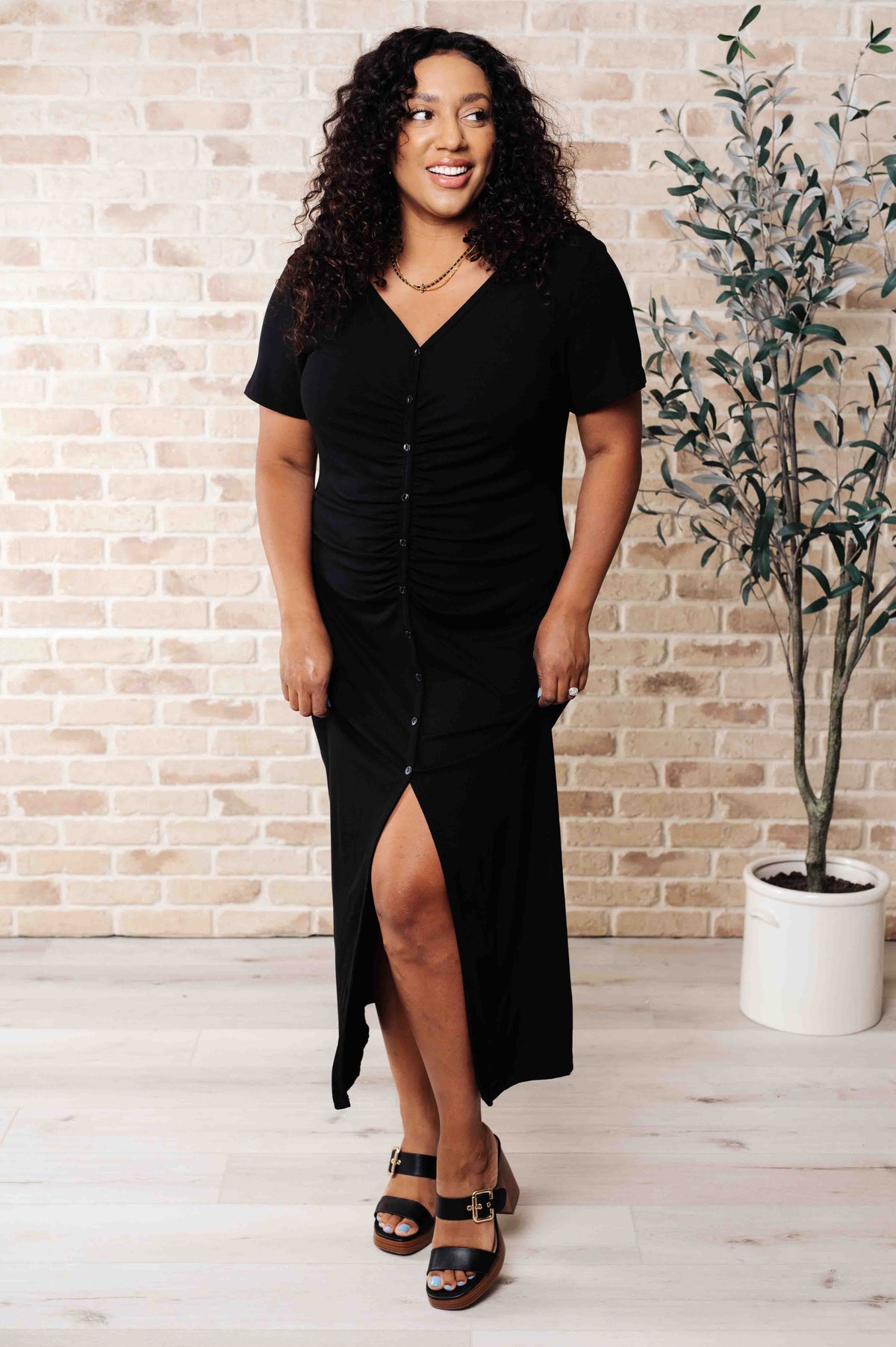 Places Unknown Ruched Detail Midi Dress - 6/28/2024