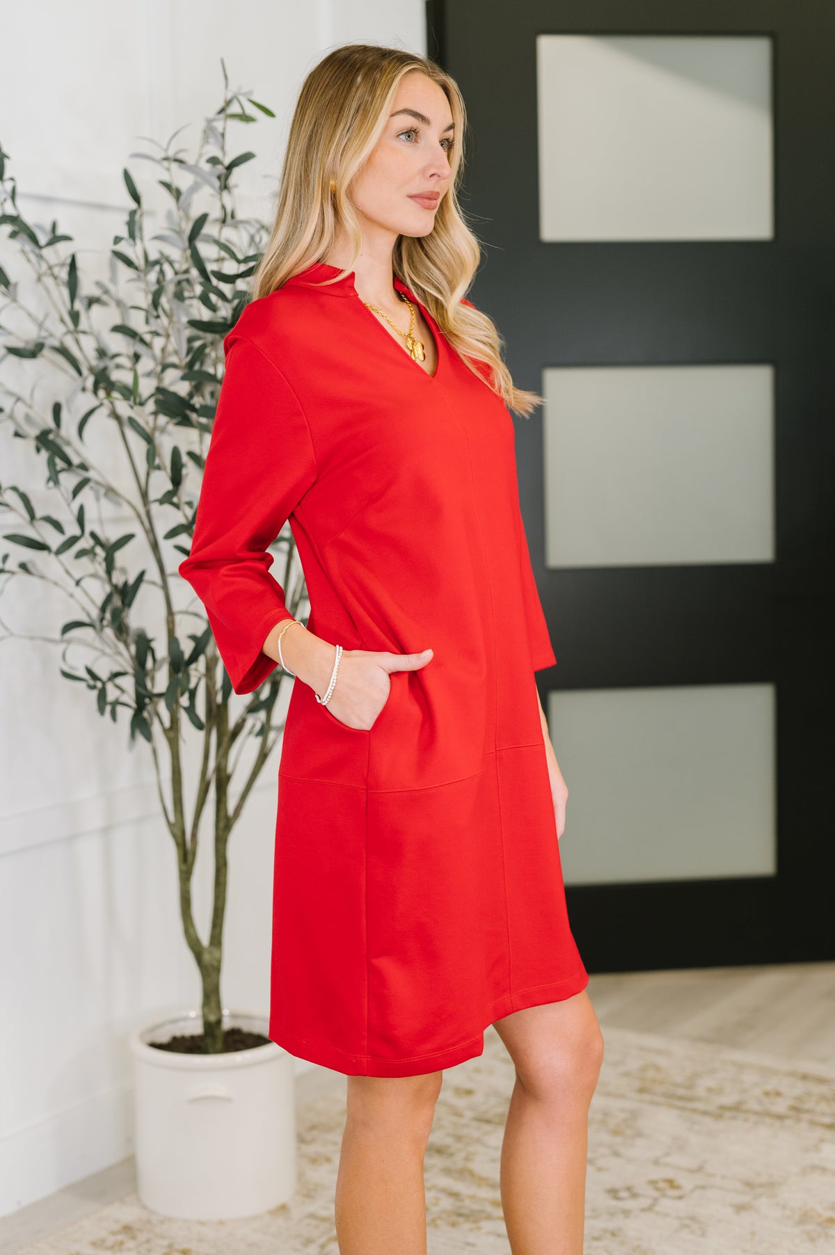 Portfolio Quarter Sleeve Dress in Red - 11/14/2025
